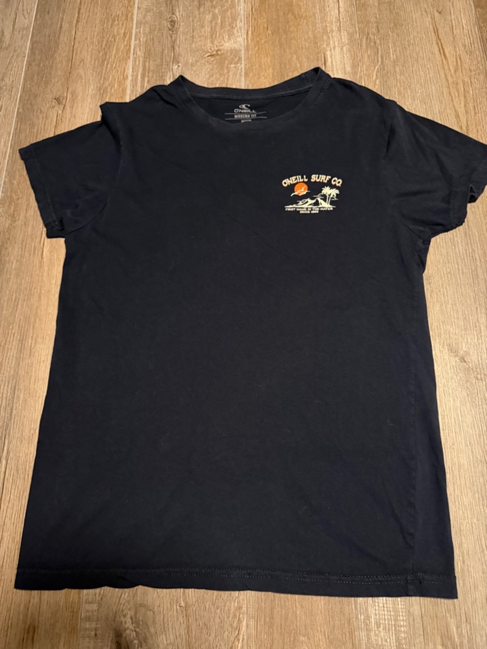 O'Neill Black Tee with Orange and Cream Surf Graphic